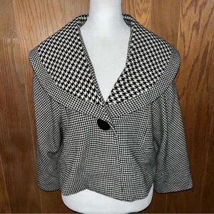 Cynthia Steffe Houndstooth Blazer 1 Button Wide Half Circle Collar Blk/Wht Y2K 8